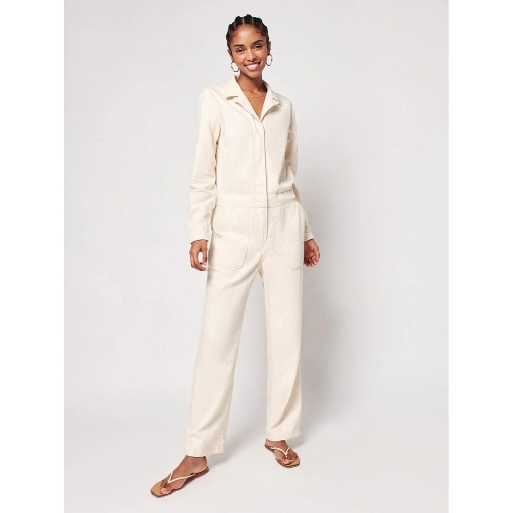 Faherty Organic Cotton‎ overland twill Jumpsuit Utility Long Sleeve Beige XS